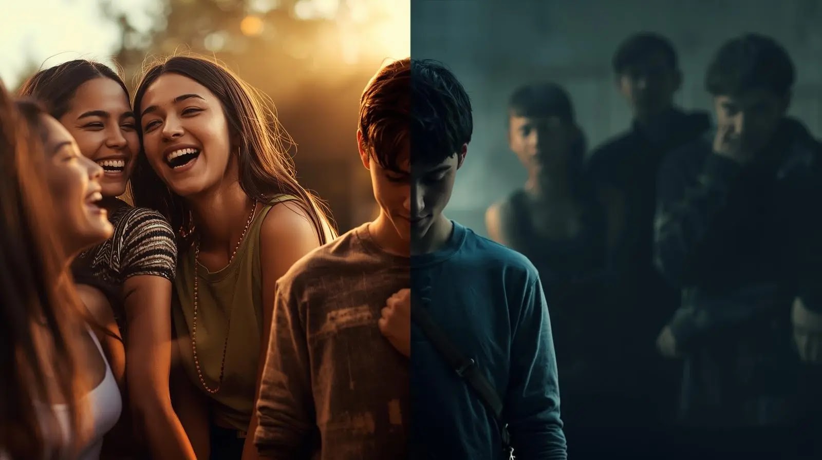 Contraste entre un grupo de amigos saludables y una relación tóxica en la adolescencia
