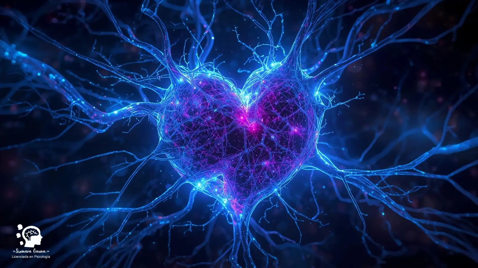 Ciencia detrás del corazón Ilustración abstracta de conexiones neuronales formando un corazón