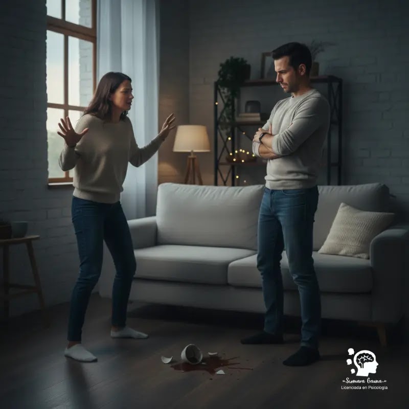 Pareja discutiendo por una infidelidad.