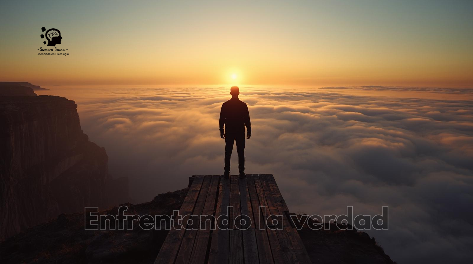 La Metáfora del "Umbral" Una persona solitaria de espaldas, parada al borde de un acantilado suave o un muelle largo. No mira hacia abajo con miedo, sino hacia adelante, donde un amanecer brumoso o un mar de nubes comienza a disiparse, revelando una luz cálida y dorada.