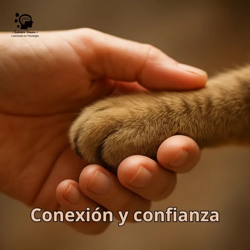 Una fotografía de un primer plano de una mano humana entrelazada con la pata de un gato, transmitiendo una sensación de conexión y confianza.