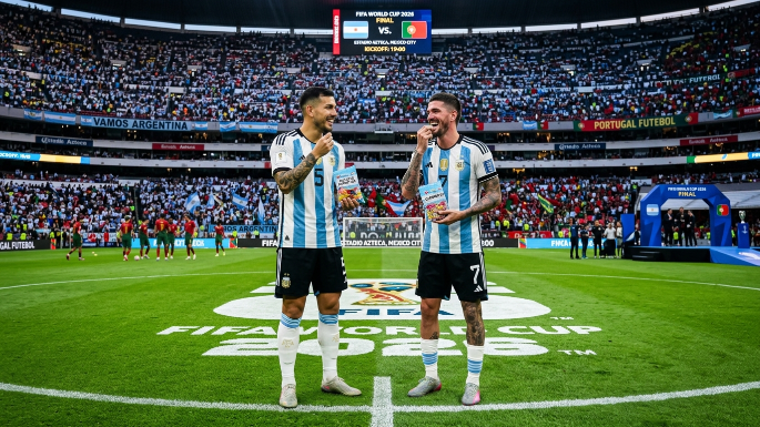 La Psicología detrás de las Cábalas en el Fútbol Paredes y De Paul comiendo caramelos en el círculo central antes de la final de la Copa del Mundo 2026 con Portugal
