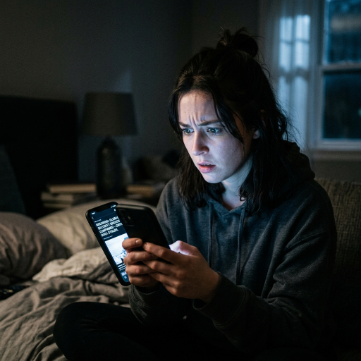Persona sorprendida leyendo noticias en su celular. Persona sorprendida leyendo noticias en su celular.