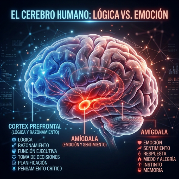 Esquema del cerebro procesando emociones vs lógica. Esquema del cerebro procesando emociones vs lógica.